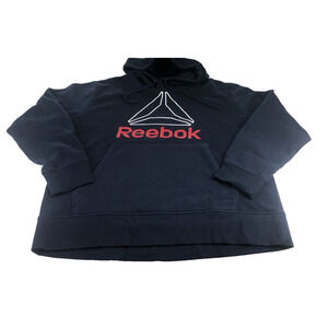 Reebok Men's Hoodie‎ Large Graphic Vector Logo Blue Red Pullover Kangaroo Pocket